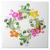 ハイビスカスの花のリースのセラミックタイル タイル (正面)