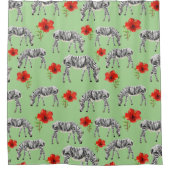 ハイビスカスの花の中のゼブラ シャワーカーテン (正面)