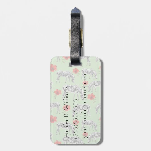 ハイビスカスの花の中のゼブラ|モノグラム ラゲッジタグ (裏面縦)