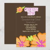 ハイビスカスの花の卒業パーティー招待状 モカ 招待状 (正面/裏面)