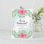 ハイビスカスの花の水彩ビーチ 私のブライズメイドに 招待状 (スタンド正面)