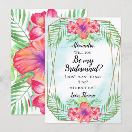 ハイビスカスの花の水彩ビーチ 私のブライズメイドに 招待状
