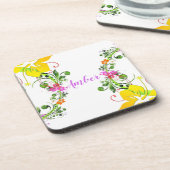 ハイビスカスの花の熱帯夏のフローラ コースター (左側)