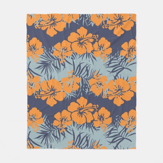 ハイビスカスの花の継ぎ目のない模様、ヴィンテージフローラw フリースブランケット (正面)