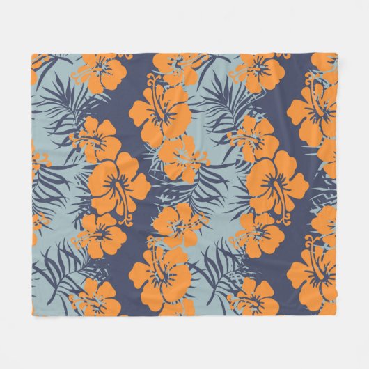 ハイビスカスの花の継ぎ目のない模様、ヴィンテージフローラw フリースブランケット (正面(横))