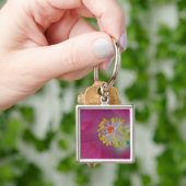 ハイビスカスの花の雄しべのクローズアップ、ハイビスカス キーホルダー (手)