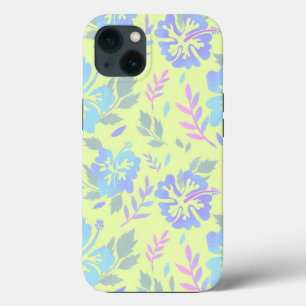 ハイビスカスの花は紫の青い黄色の模様 iPhone 13ケース