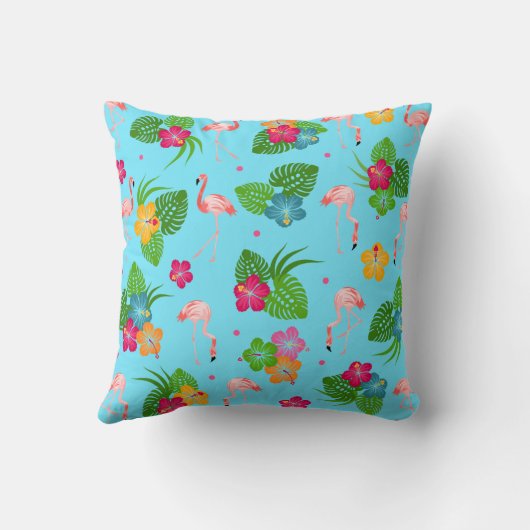ハイビスカスの花を持つフラミンゴの鳥 クッション (裏面)