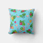 ハイビスカスの花を持つフラミンゴの鳥 クッション (正面)