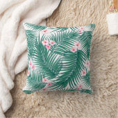 ハイビスカスの花を葉持つ緑の熱帯ヤシの花 クッション (ブランケット)
