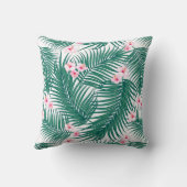 ハイビスカスの花を葉持つ緑の熱帯ヤシの花 クッション (裏面)