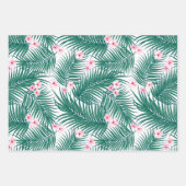 ハイビスカスの花を葉持つ緑の熱帯ヤシの花 ラッピングペーパーシート (正面2)