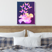 ハイビスカスの花カラフルと蝶の黒 キャンバスプリント (インサイチュ (寝室))