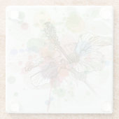 ハイビスカスの花及び水彩画の背景 ガラスコースター (裏面)