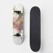 ハイビスカスの花及び水彩画の背景 スケートボード (正面)