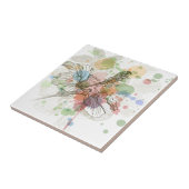 ハイビスカスの花及び水彩画の背景 タイル (側面)