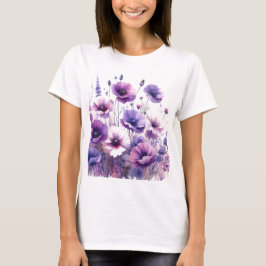 ハイビスカスの花咲く紫のフラワープリントTシャツ Tシャツ