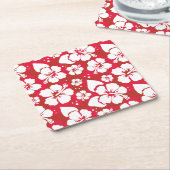 ハイビスカスの花模様 スクエアペーパーコースター (アングル)