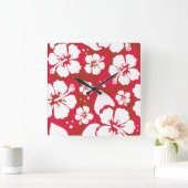ハイビスカスの花模様 スクエア壁時計 (ホーム)