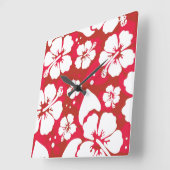 ハイビスカスの花模様 スクエア壁時計 (傾斜)