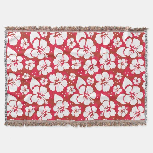 ハイビスカスの花模様 スローブランケット (正面)
