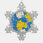 ハイビスカスの花葉と スノーフレークピューターオーナメント (正面)