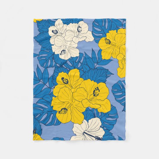 ハイビスカスの花葉と フリースブランケット (正面)