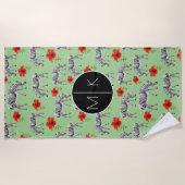 ハイビスカスの花間のあなたのモノグラム|のシマウマを加えて下さい ビーチタオル (正面)