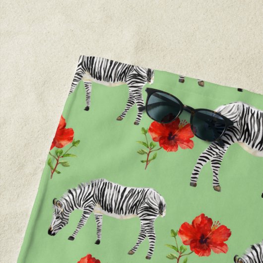 ハイビスカスの花間のあなたのモノグラム|のシマウマを加えて下さい ビーチタオル (インサイチュ)