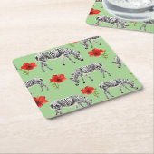 ハイビスカスの花間のシマウマ スクエアペーパーコースター (アングル)