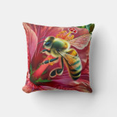 ハイビスカスの花鮮やかを受粉させるミツバチ クッション (正面)