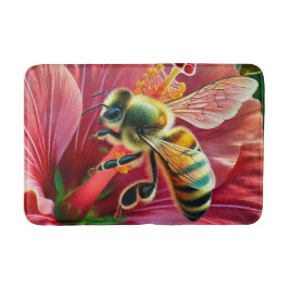 ハイビスカスの花鮮やかを受粉させるミツバチ バスマット