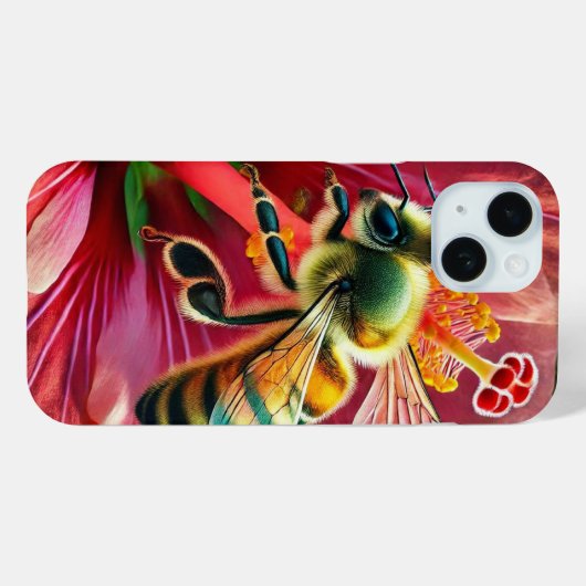 ハイビスカスの花鮮やかを受粉させるミツバチ Case-Mate iPhoneケース (裏面 (横))