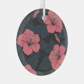 ハイビスカスの花:ダークシームレスの壁紙。 ガラスオーナメント (正面右)