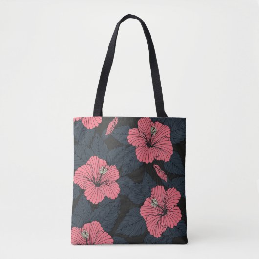 ハイビスカスの花:ダークシームレスの壁紙。 トートバッグ (正面)
