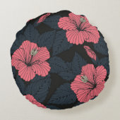 ハイビスカスの花:ダークシームレスの壁紙。 ラウンドクッション (裏面)