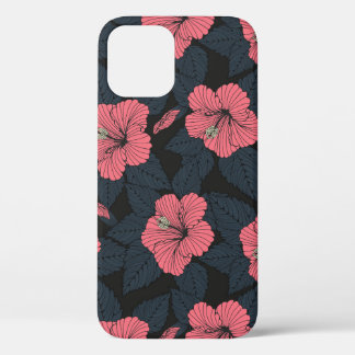 ハイビスカスの花:ダークシームレスの壁紙。 iPhone 12ケース