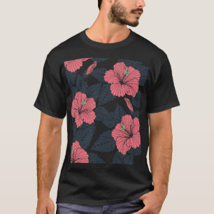 ハイビスカスの花:ダークシームレスの壁紙。 Tシャツ