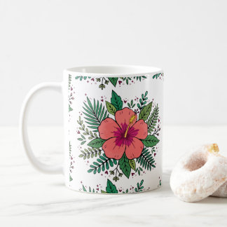 ハイビスカスの花, フローラルボタニカル コーヒーマグカップ
