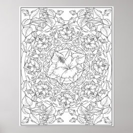 ハイビスカスの花 大人の塗り絵曼荼羅 ポスター