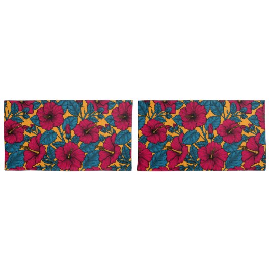 ハイビスカスの花 枕カバー (正面-セット)