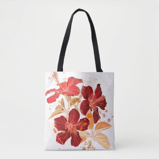 ハイビスカスの花-水彩画のペンキ2 トートバッグ (正面)