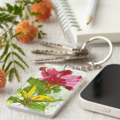 ハイビスカスの花-水彩画のペンキ キーホルダー (正面右)