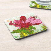 ハイビスカスの花-水彩画のペンキ コースター (左側)