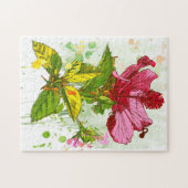 ハイビスカスの花-水彩画のペンキ ジグソーパズル (横)