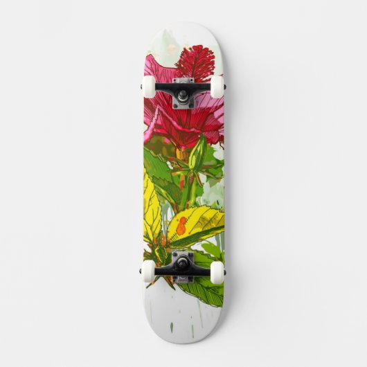 ハイビスカスの花-水彩画のペンキ スケートボード (正面)