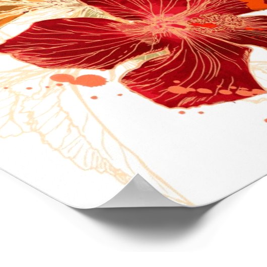 ハイビスカスの花 – 水絵を描色 ポスター (角)