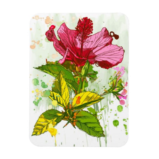 ハイビスカスの花 – 水絵を描色 マグネット (縦)