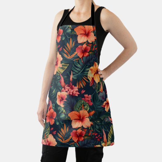 ハイビスカスの花、熱帯性花の模様 エプロン (インサイチュ)