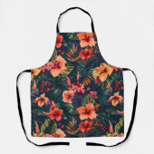 ハイビスカスの花、熱帯性花の模様 エプロン (正面)